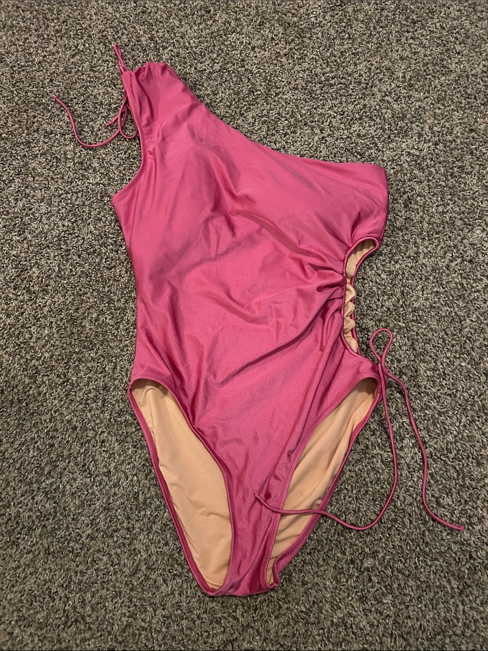 J. Crew Hot Pink One-Shoulder Swimsuit with Ruched Side